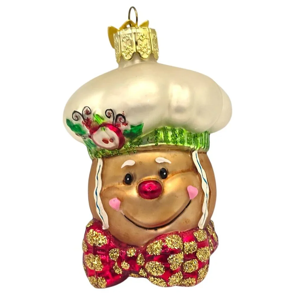 Vtg Kurt S Adler Blown Ginger Bread Man Glass Ornament Chef KSA Glitter Accents